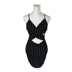 SHEIN Small Black and White Striped Cut Out Front Dress